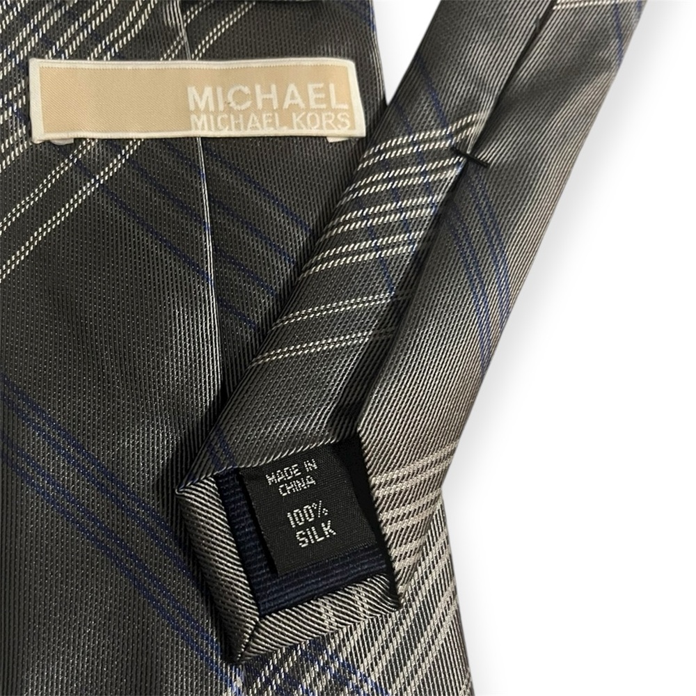Michael Kors Plaid Silk Tie in Gray and Blue